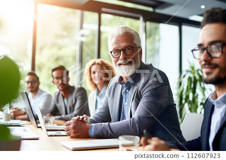 AI-generated content. a group of business people are sitting at a table with laptops 112607923