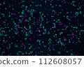Neon digital background with glowing blue and purple pixels on a black  112608057