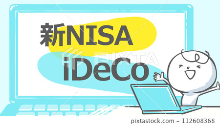 [Eye catch that can be used on blogs] Laptop and white person with text [New NISA iDeCo] 112608368