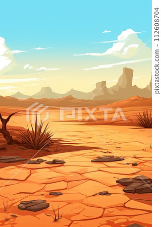 AI-generated content. dry desert landscape in summer illustration 112608704