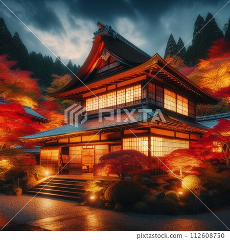 Illuminated autumn temple 112608750