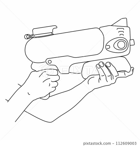 Kids hands hold toy water gun Kids hands hold toy water gun 112609003