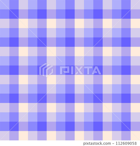 Seamless checkered pattern in pastel blue and lilac colours. Creative vibrant trendy tartan background design for kids. Abstract trendy gingham plaid. 112609058