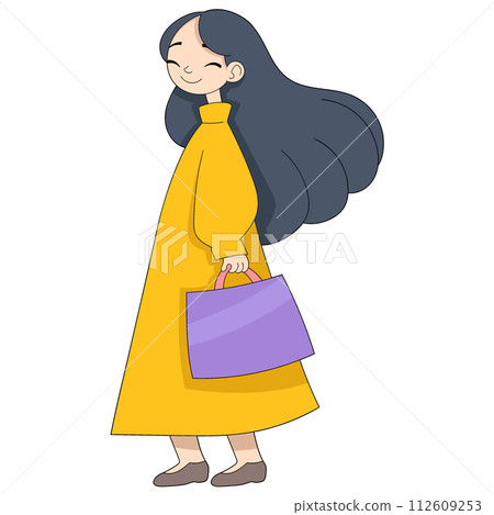cartoon doodle illustration of women's activities, happy girl walking with a smile to work cartoon doodle illustration of women's activities, happy girl walking with a smile to work 112609253