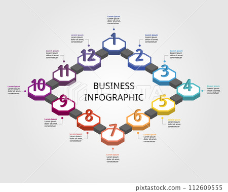 Octagon step chart template for infographic for presentation for 12 element timeline with number Octagon step chart template for infographic for presentation for 12 element timeline with number 112609555