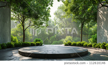 Luxury blank podium for your pruduct Surrounded by green tree. Green background concept. sustainable concept. 112610146