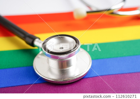 LGBT symbol, Stethoscope with rainbow ribbon, rights and gender equality, LGBT Pride Month in June. 112610271
