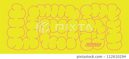 Graffity abstract shape cover template in y2k style. Funky balloon organic shape in trendy linear retro style. Cartoon kids graffiti vector illustration. 112610294
