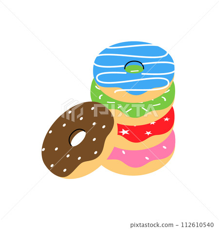 Delicious doughnuts. Bakery sweet pastry food. Vector illustration. 112610540
