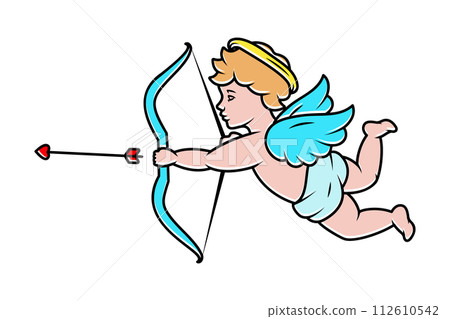 Cupid. Cherub shooting arrow. Angel with a wings. Valentine's day. Vector illustration. 112610542