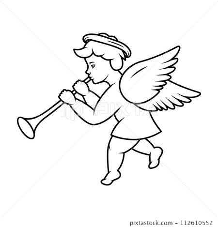 Angel blowing into a tube. Angel with a wings. Valentine's day. Vector illustration Angel blowing into a tube. Angel with a wings. Valentine's day. Vector illustration 112610552