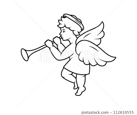 Cherub blowing trumpet. Angel with a wings. Valentine's day. Vector illustration. Cherub blowing trumpet. Angel with a wings. Valentine's day. Vector illustration. 112610555