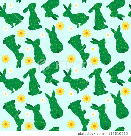 Rabbit topiary illustration seamless pattern background Rabbit topiary illustration seamless pattern background 112610913
