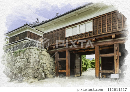 水彩風格上田城東鳥口櫓門 長野縣上田市 112611217