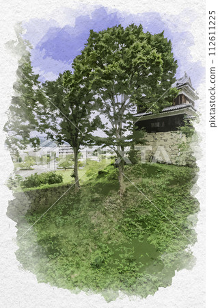 水彩風格的上田城，長野縣上田市東虎口櫓門旁的斜坡 112611225