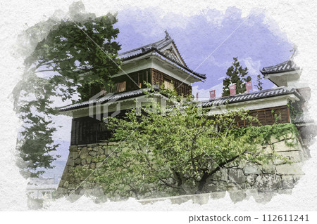 水彩風格上田城南塔 長野縣上田市 水彩風格上田城南塔 長野縣上田市 112611241