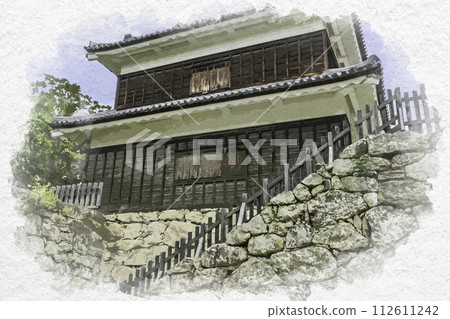 Watercolor style Ueda Castle South Tower Ueda City, Nagano Prefecture 112611242