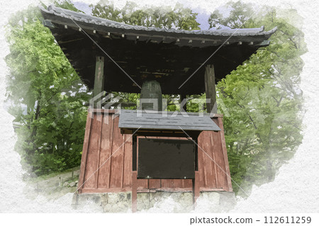 Watercolor style Ueda Castle Peace Bell Ueda City, Nagano Prefecture 112611259