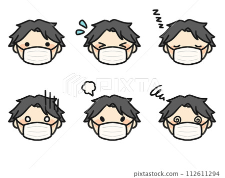 A set of various facial expressions with bangs wearing a mask A set of various facial expressions with bangs wearing a mask 112611294