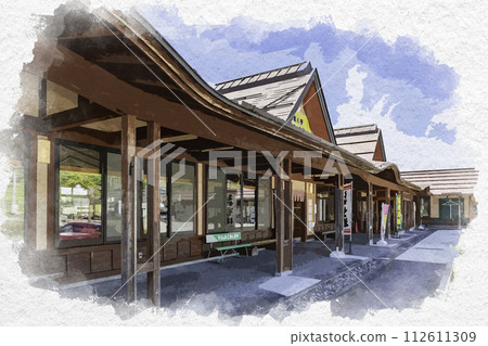 Watercolor style roadside station hometown Toyota Nakano City, Nagano Prefecture Watercolor style roadside station hometown Toyota Nakano City, Nagano Prefecture 112611309