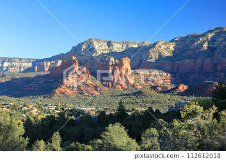 View of the city of Sedona and the Red Rock mountain range from the top of Airport Mesa (Big Thunder Mountain) 112612018