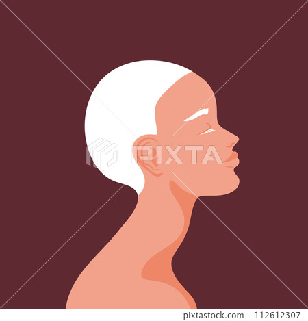 Beautiful Albino woman portrait.  Profile of a young female with white hair and closed eyes. Vector illustration 112612307