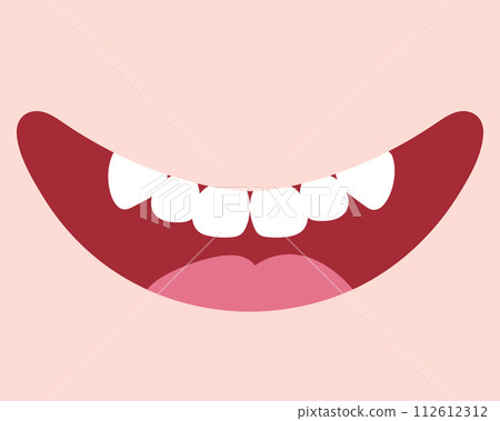 Cartoon human smiling mouth with teeth. Cute hand drawn smile with big fangs. Vector illustration 112612312