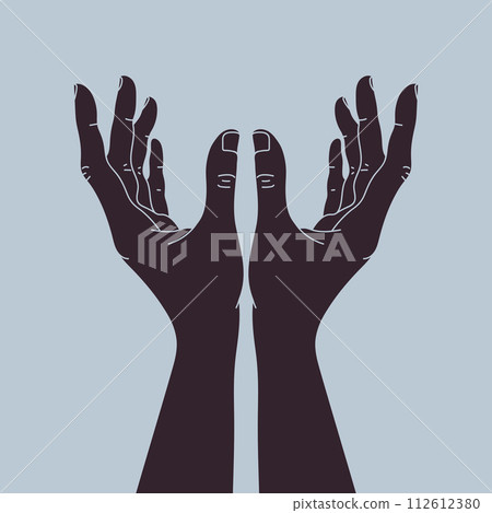 Hand drawn raised hands reaching out to something. Raised hands. Vector illustration Hand drawn raised hands reaching out to something. Raised hands. Vector illustration 112612380