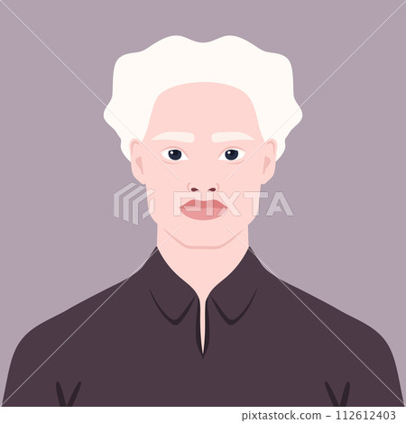 Beautiful Albino man portrait. Avatar of a young African male with albinism. Genetic rare appearance. Vector illustration 112612403