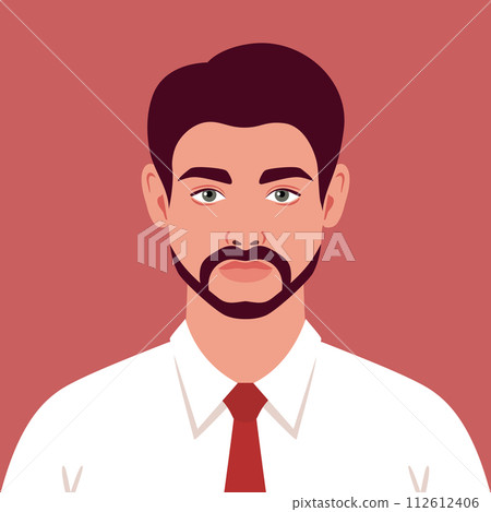 Young man with a beard wearing a shirt and tie. Portrait or an avatar of an office worker. Vector illustration Young man with a beard wearing a shirt and tie. Portrait or an avatar of an office worker. Vector illustration 112612406