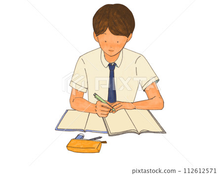 男學生在書桌前學習 112612571