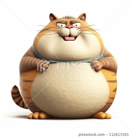 Cat, funny cute fat cat 3d illustration on white, unusual avatar, cheerful pet 112613301