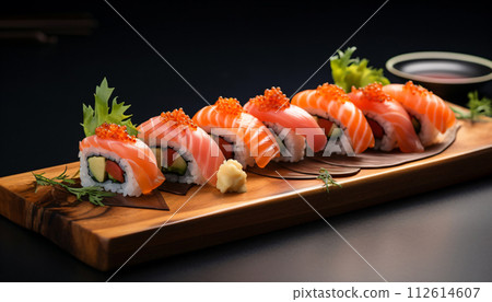 Sushi roll healthy food - japanese food style. tasty sushi. AI Generated. Sushi roll healthy food - japanese food style. tasty sushi. AI Generated. 112614607