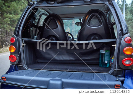 Opened car trunk, city car empty trunk Opened car trunk, city car empty trunk 112614825