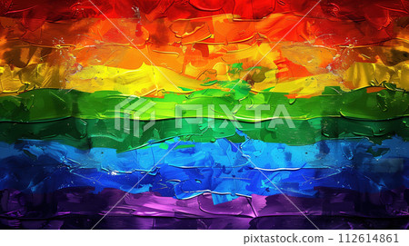 AI-generated content. Close Up of Rainbow Flag Painted on Glass. Generative AI 112614861