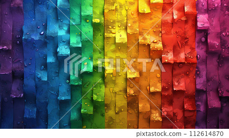 AI-generated content. Rainbow Colored Wallpaper With Water Droplets. Generative AI 112614870