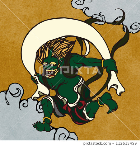 插畫風格日本圖案背景的風神 插畫風格日本圖案背景的風神 112615459