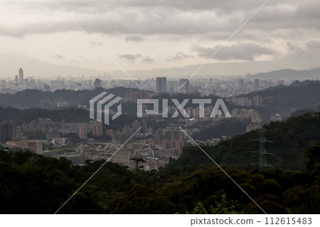 view of Taipei nature city and taipei 101 in taiwan from Maokong mountain 112615483