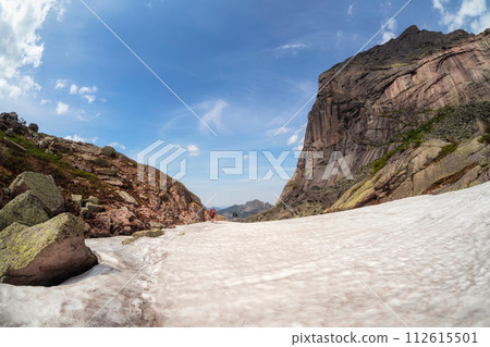 Difficult climb to the top of the mountain. 112615501