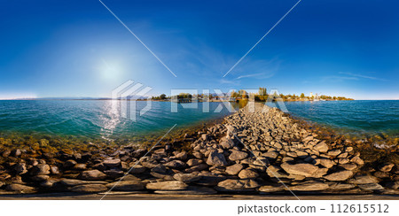 seamless 360 degree spherical panorama of breakwater cape on Issyk-Kul lake at sunny autumn day seamless 360 degree spherical panorama of breakwater cape on Issyk-Kul lake at sunny autumn day 112615512