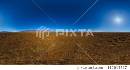 seamless 360 degree spherical panorama of mountain lake Issyk-Kul shore at sunny autumnal day 112615517