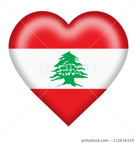 Lebanon flag heart button isolated on white with clipping path 3d illustration 112616324