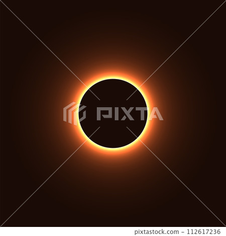 Total solar eclipse. Illustration of a natural phenomenon, where the Moon obscures the Sun. Eclipses have been interpreted as omens, and portents, a phenomenon, often signifying the advent of change. 112617236