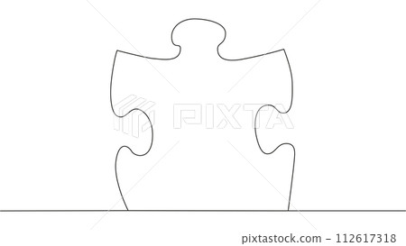 One line connecting puzzle pieces in one continuous line. Puzzle element. 112617318