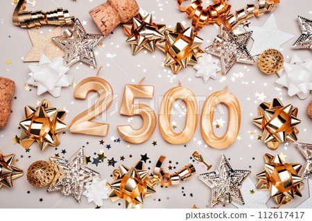 2500 two thousand five hundred followers card. Template for social networks, blogs. Festive Background Social media celebration banner. 2.5k online community fans. two thousand five hundred subscriber 112617417