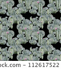 Floral seamless pattern with cacti and blooming cacti. Watercolor print for textile or wallpaper on a black backgraund 112617522