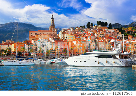 Menton - colorful town port , south of France Menton - colorful town port , south of France 112617565