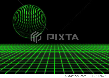 Sphere mapped with Euro symbols above a 3D grid 112617623