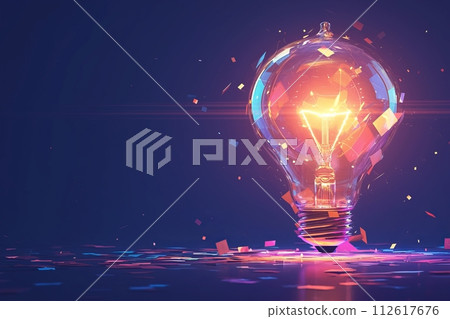 Glowing light bulb with different colors splashed on a bright background, progress and innovation and idea concept 112617676