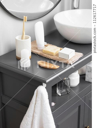 bathroom interior with white sink and faucet 112617717